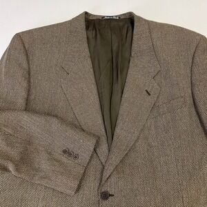 90s Giorgio Armani Le Collezioni Brown Wool Silk Herringbone Blazer Jacket 48L